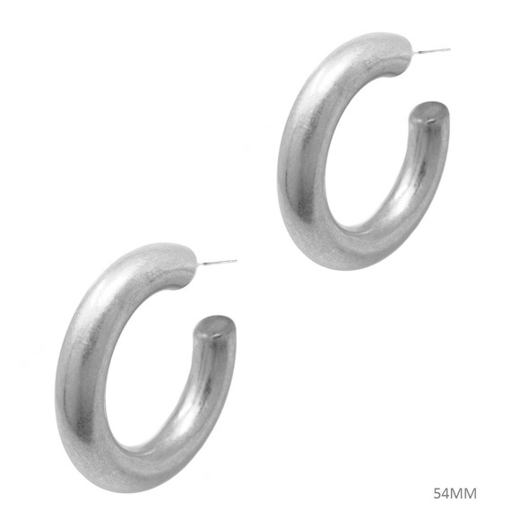 Round And Smooth Large Hoop Earrings Silver - Picture 2 of 7